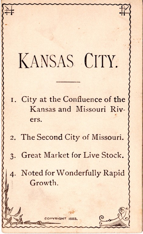 Kansas City, Missouri, Geography Card, 1883, Flash Card