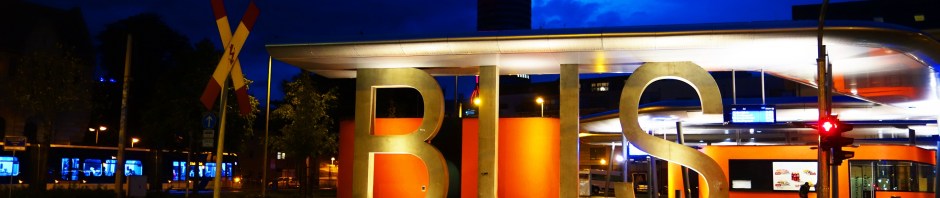 Bus Depot at night, Jena, Germany, Bus, Rainy night