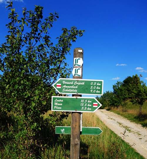 Trail signs, Wanderweg, Jena, Germany, Ammerbach, Leutra, Lutherweg
