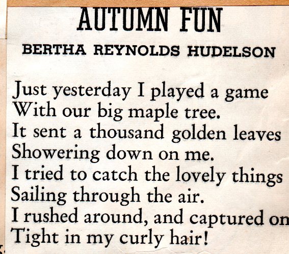Bertha Reynolds Hudelson, Autumn Fun, Poetry, Autumn Poems