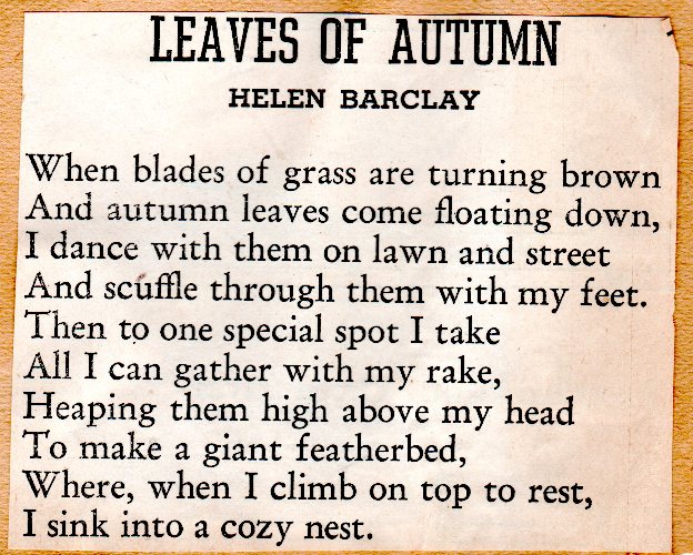 Helen Barclay, Leaves of Autumn, Poetry, Autumn Poems