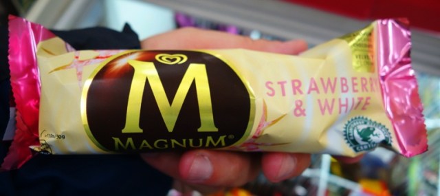 Strawberry & White Magnum Bar, White Chocolate, Strawberry Ice Cream, Magnum Bars