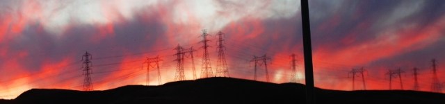 power lines, Power Towers, sunset, silhouette.