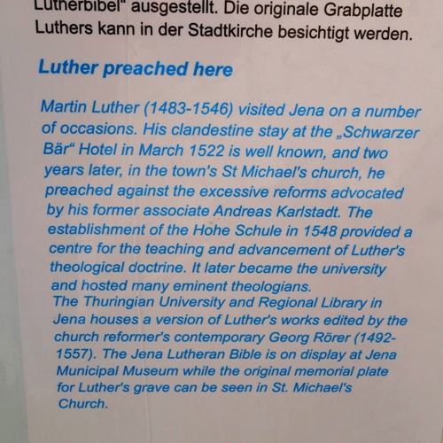 Luther Preached Here, St. Michael, Jena, Germany