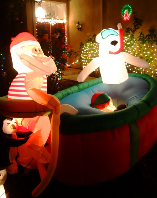 Santa, Hot Tub, Blow up decorations
