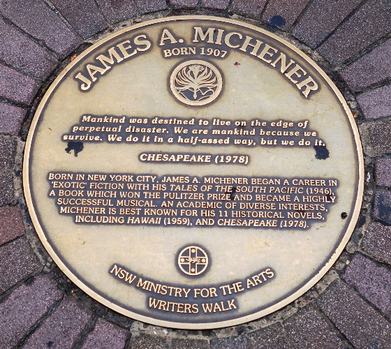 James Michener, South Pacific, Sydney Writers Walk, Australia