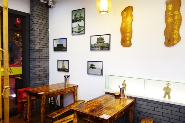 Xian Noodle Shop, Wood Benches, Chinese Restaurant seating