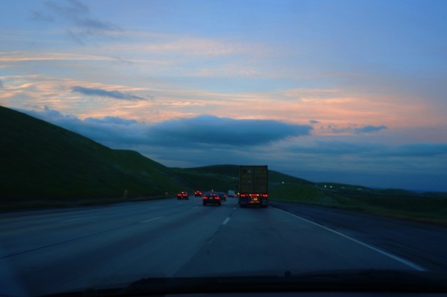 Altamont, Backset, sunset, storm clouds, California, green hills