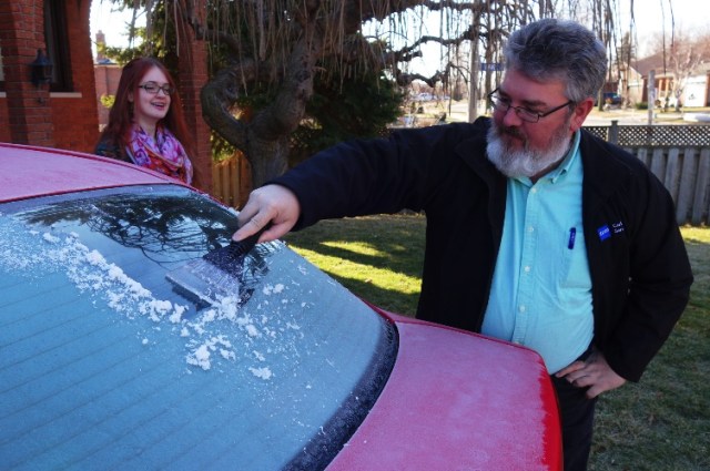 Scraping Window, Cold Weather, Toronto, Spring, Season changes