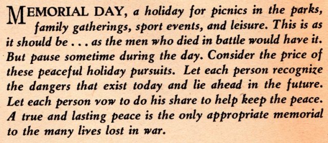 Memorial Day, Demoines Register, 1958