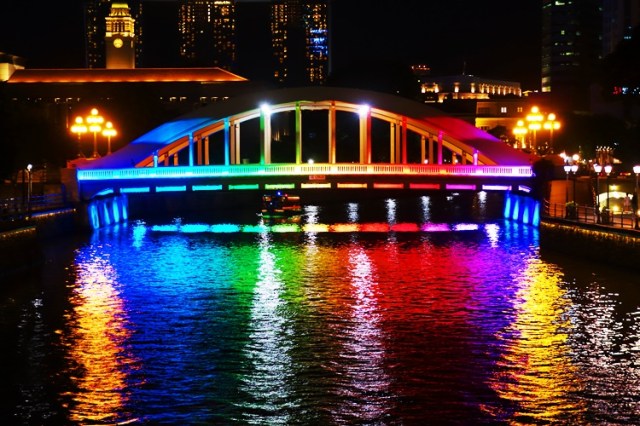 Rainbow Bridge, Singapore River, River Boat, Colors, Night Views