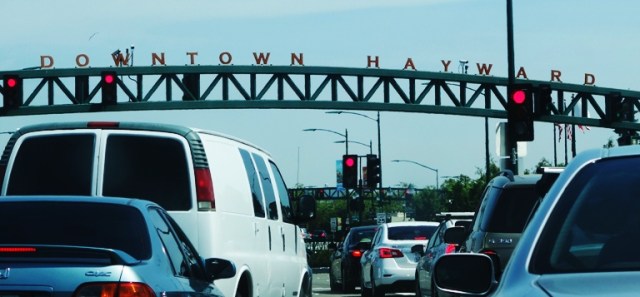 Downtown Hayward, Traffic Jam, Stoplight, Long Saturday