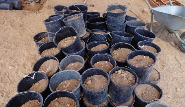 Buckets, soil, archaeology, excavation, tel lachish, test pit