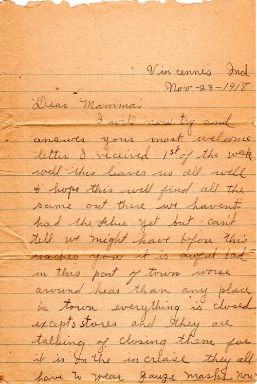 1918 Flu Epidemic, Spanish Flu, Vincennes, Indiana, First Hand Account