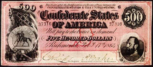 Confederat Currency, 500 dollar note, Civil War, Money
