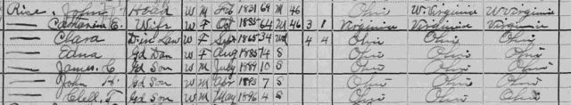 Jackson, Ohio, 1900 Census, John Rice, Catharine Reynolds