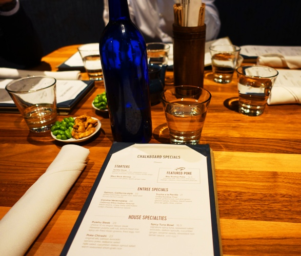 Table setting, menu, westcoast fish house, Pacific Catch