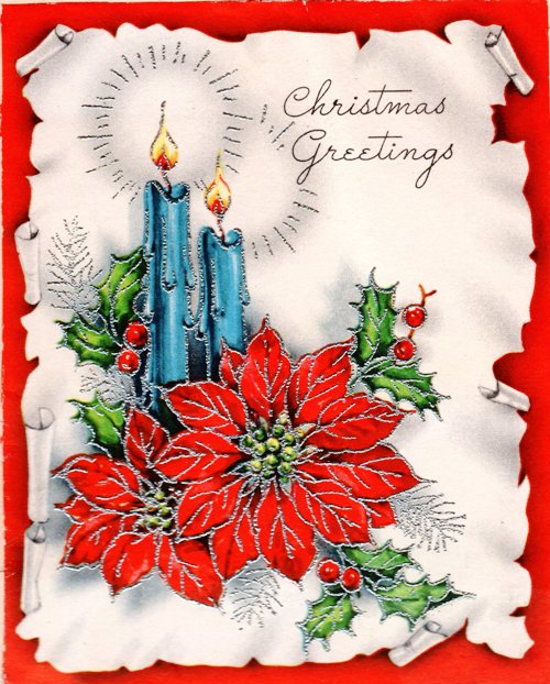 Candles, Poinsetta, Christmas Greetings