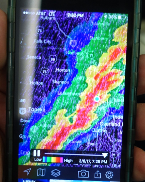 LIne of thunderstorms, MCI, Radar, Tornado weather