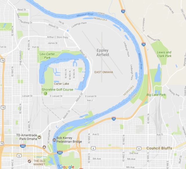 Carter Lake, Iowa, Nebraska, Border anomalies, Missouri River