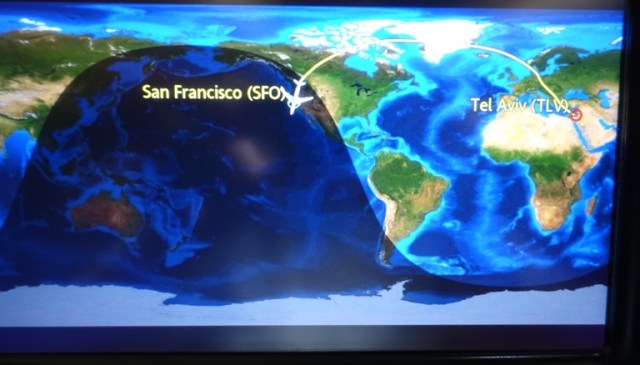 Airplane Map, Tel Aviv, San Fransisco, Long Flight