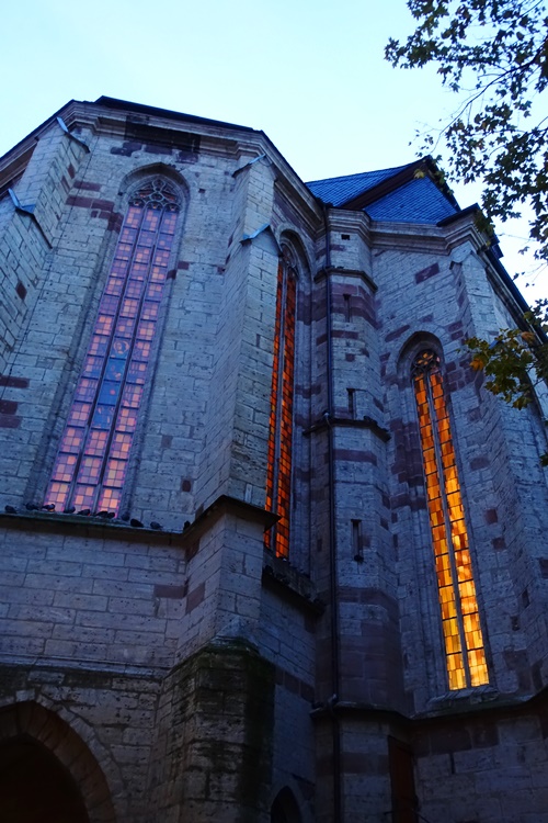 Stadtkirche St. Michael, Jena Germany, windows, night