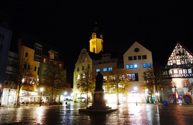 Jena Market Square, Jena, Germany, rainy night