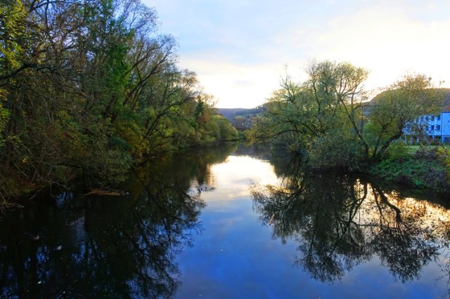 Saale river, Jena, Germany, silhouettes, trees