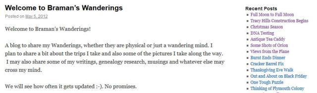 First Post, Braman's Wanderings, Milestone, blogging