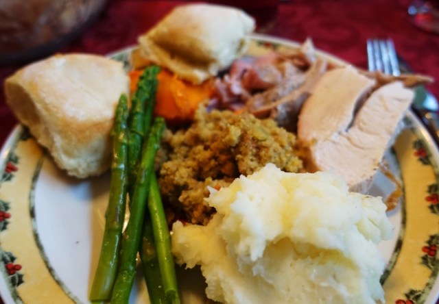 Plate of food, Christmas feast, A little green, comfort food