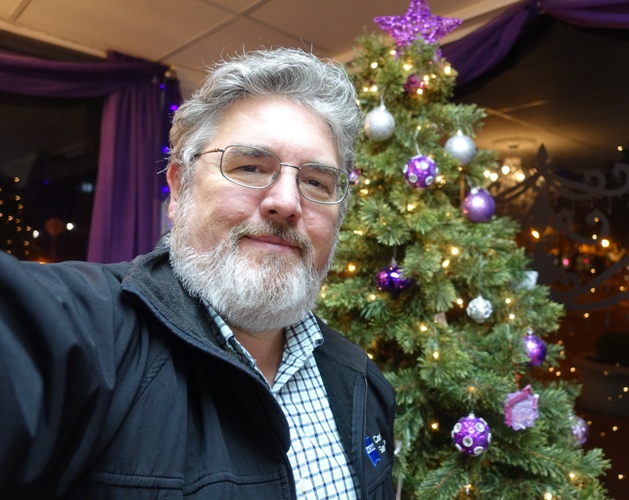 haircut, Me with tree, white beard, Christmas, Santa