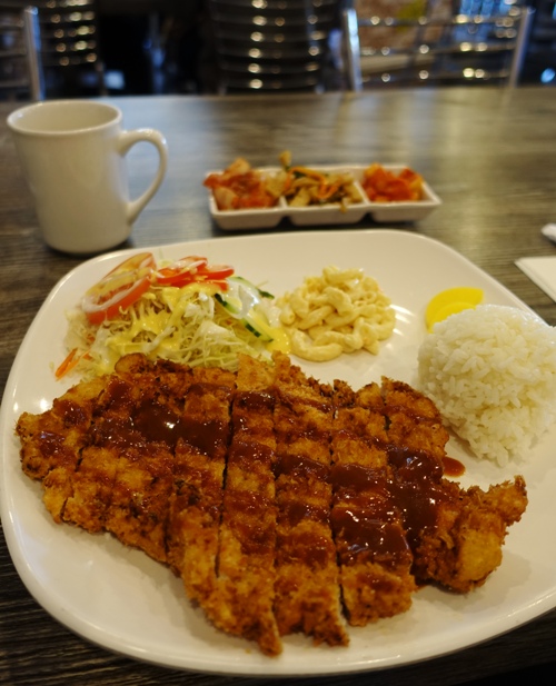 Korean New Year, Pork Cutlet, noodles, salad, banchan, rice