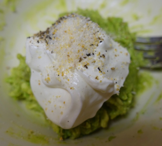 Guacamole, avocado, pepper, garlic salt, sour cream, salsa, olive oil