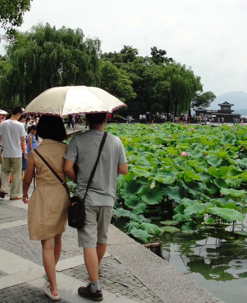 Umbrellas, West Lake, Hangzhou China, Sunny Day