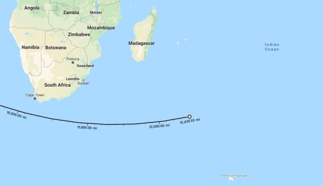 Antipode for California, Indian Ocean