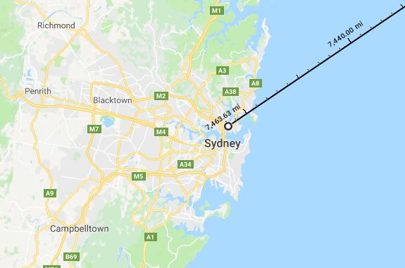 Sydney Australia, Farthest distance?