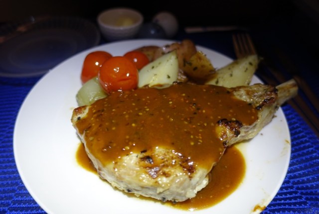 Pork Chop, Business Class Food, United, Polaris Class
