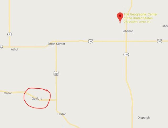 Gaylord, Geographical Center of the United States, Lebanon, Smith County Kansas