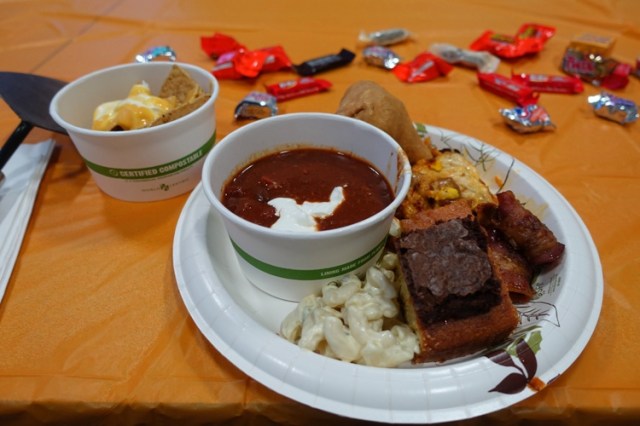 Potluck, food, halloween, chili, chips, candy