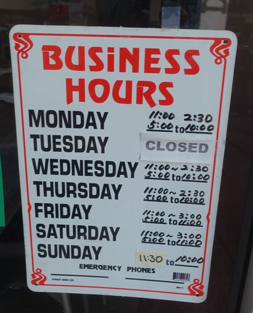 Business Hours, Korean Restaurant