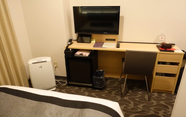 Desk and TV, small hotel room, Osaka, Japan