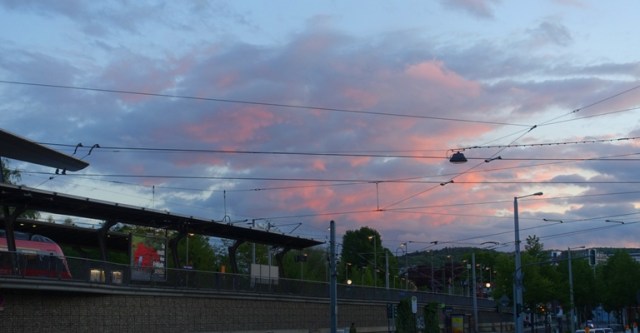 paradies train station, jena germany, sunset