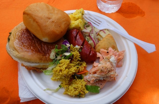 sausage, salmon, bread, Indian food, Oktoberfest, park