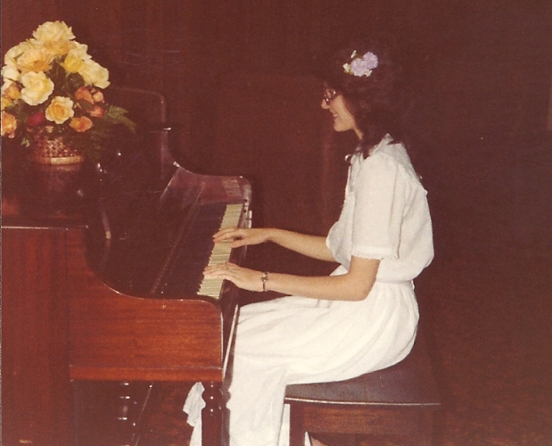 White dress, piano, piano memories, piano recital