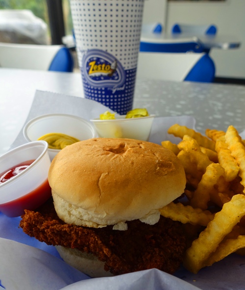 tenderloin, zesto, pork tenderloin, sandwich, fries, tea