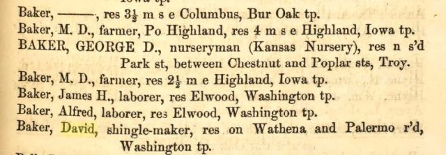 Kansas, Donipahn County, Wathena, Baker Family, Early Settlers