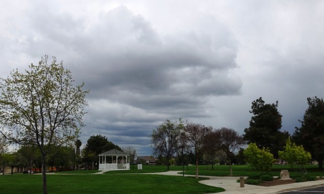 California winter, rain clouds, gazebo