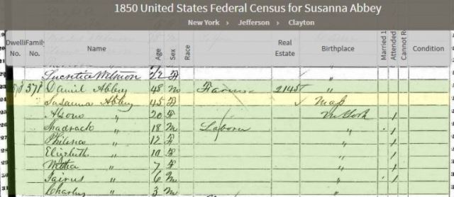 1850 census, family history, cape vincent, new york, abbey family