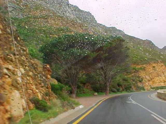 South Africa Coast, hills, highway, rain