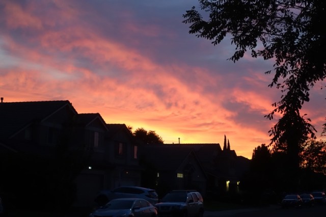 sunset, clouds, colorful sky, silhouettes